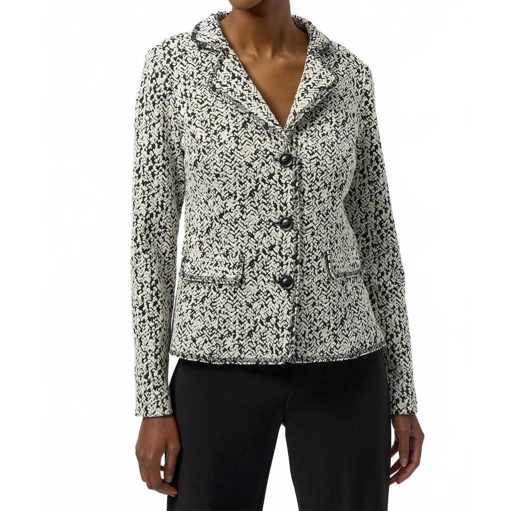 NEW JOSEPH RIBKOFF abstract jacquard blazer jacket in off-white/black